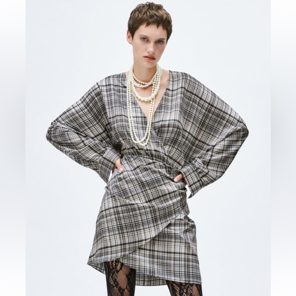 Zara Plaid Satin Effect Dress